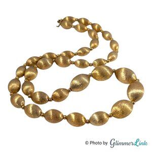Vintage Napier Gold Plated Brass Textured Bead Necklace 22.5 Inch Mid Century